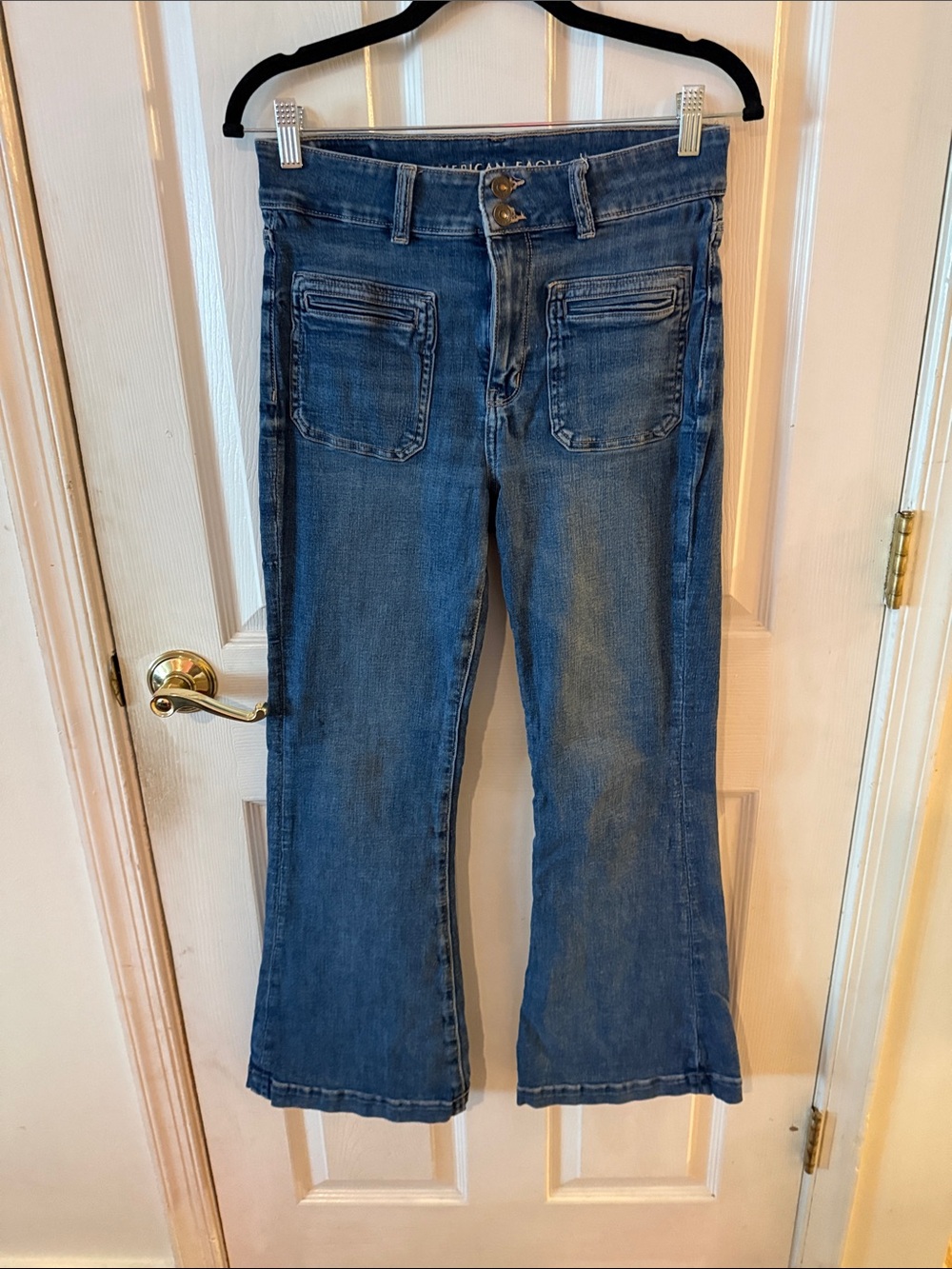 American Eagle Outfitters Medium Blue Flare Jeans with Front Patch Pockets